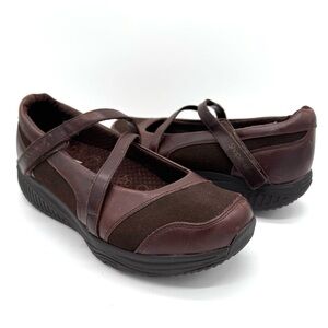 Skechers Shape Ups Leather Mary Janes Brown Chunky Shoes Academia